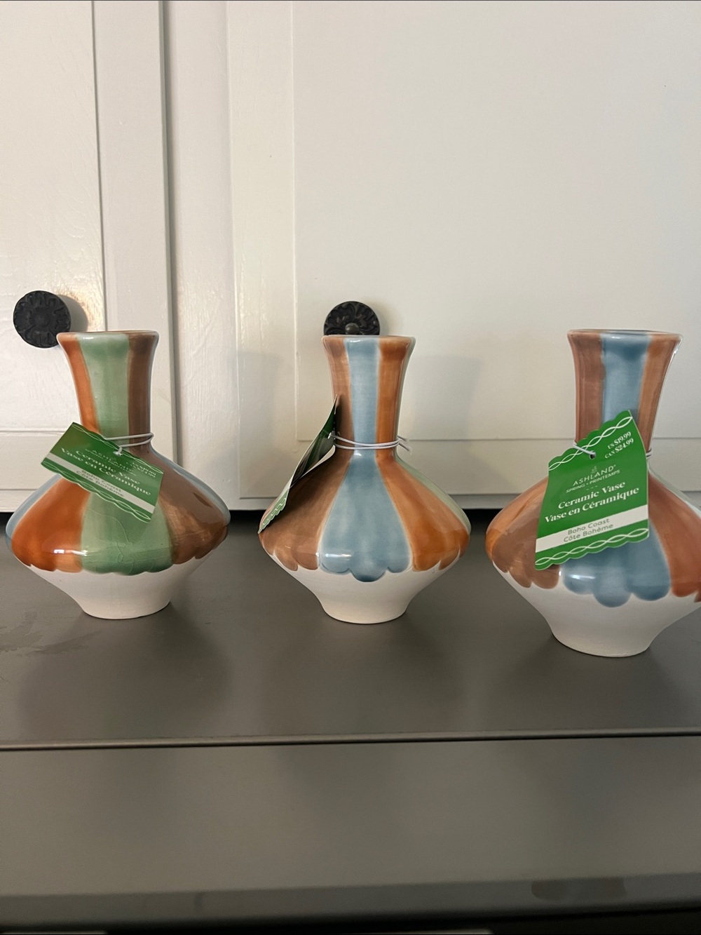 Ashland Multicolor Ceramic Vase Trio — Blue, Green, Brown